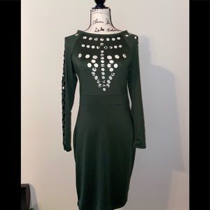 SEXY OLIVE LASER CUT KNEE LENGTH PARTY DRESS